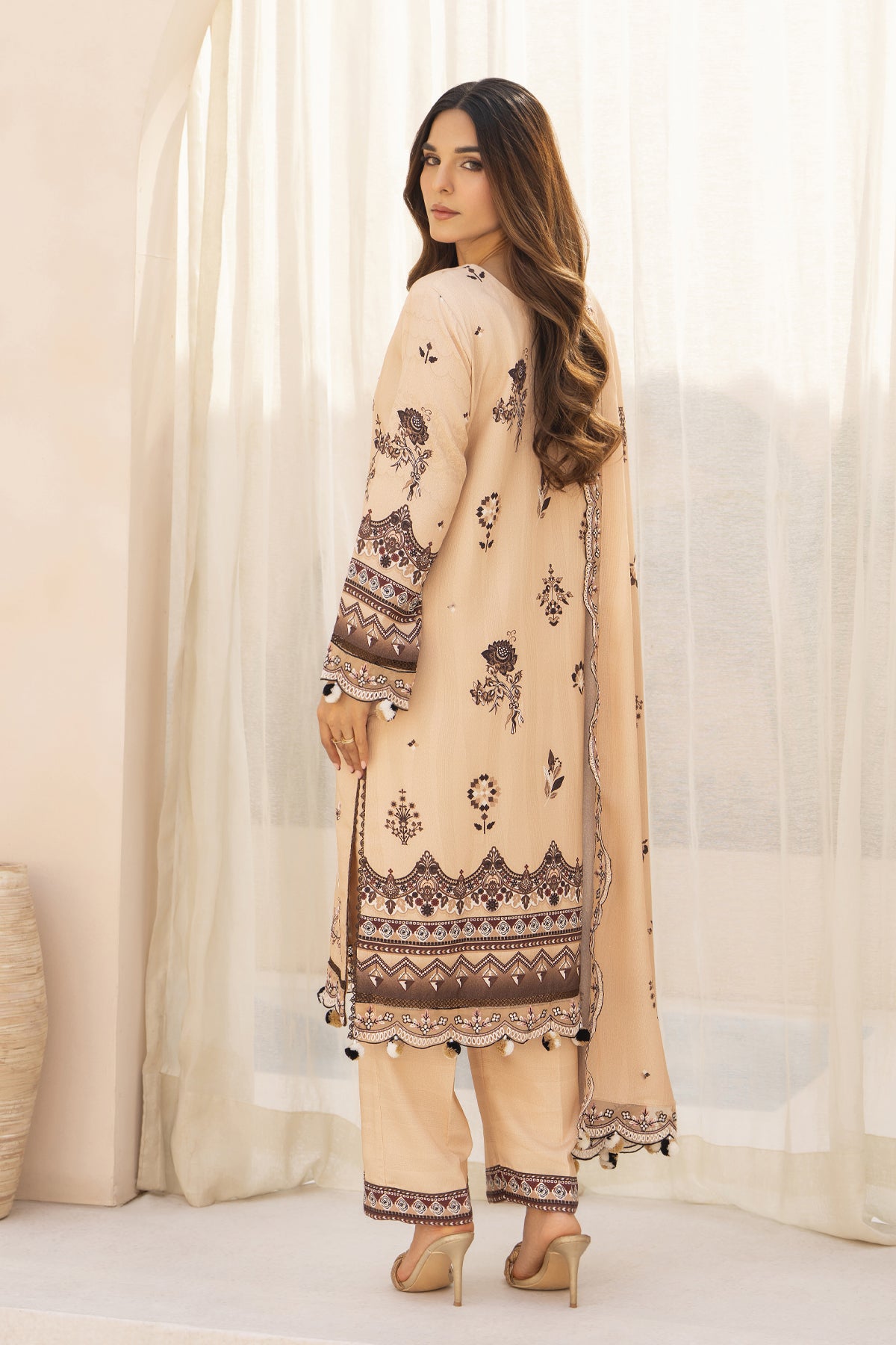 BRANDSINN-3PC KARANDI PRINTED EMBROIDERED SHIRT WITH KARANDI PRINTED EMB SHAWL & PRINTED TROUSER-BIC-0132