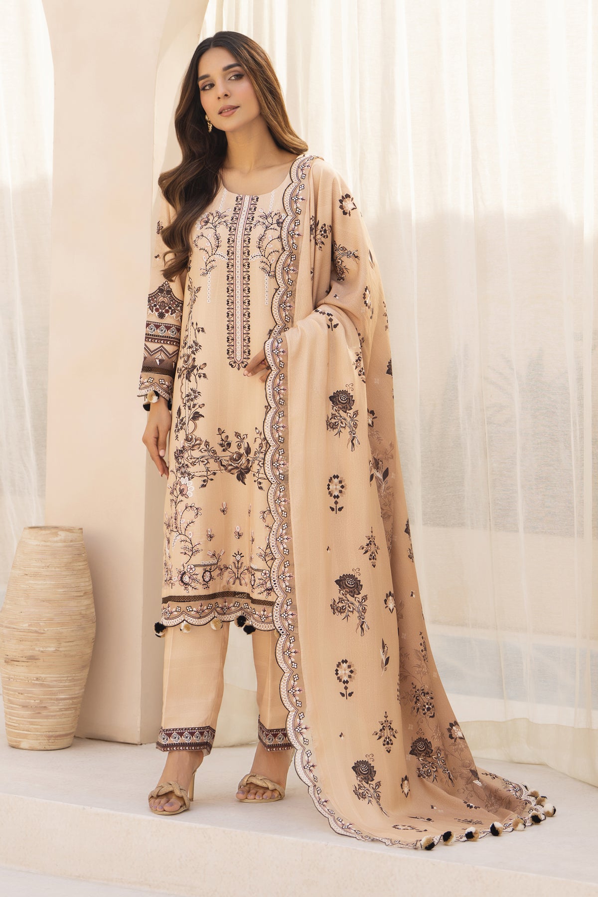 BRANDSINN-3PC KARANDI PRINTED EMBROIDERED SHIRT WITH KARANDI PRINTED EMB SHAWL & PRINTED TROUSER-BIC-0132