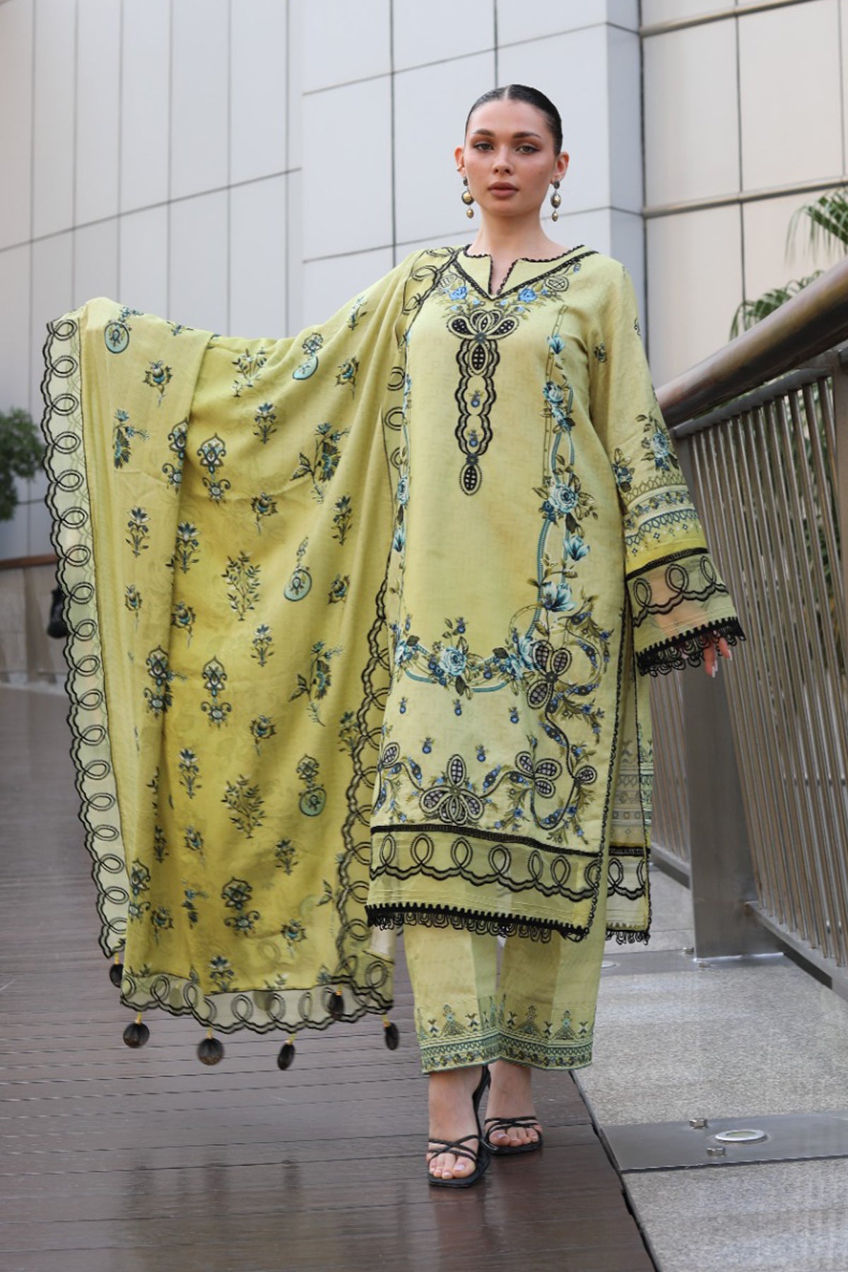 BRANDSINN-3PC KARANDI PRINTED EMBROIDERED SHIRT WITH KARANDI PRINTED EMB SHAWL & PRINTED TROUSER-BIC-0123