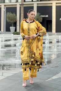 BRANDSINN-3PC KARANDI PRINTED EMBROIDERED SHIRT WITH KARANDI PRINTED EMB SHAWL & PRINTED TROUSER-BIC-0124