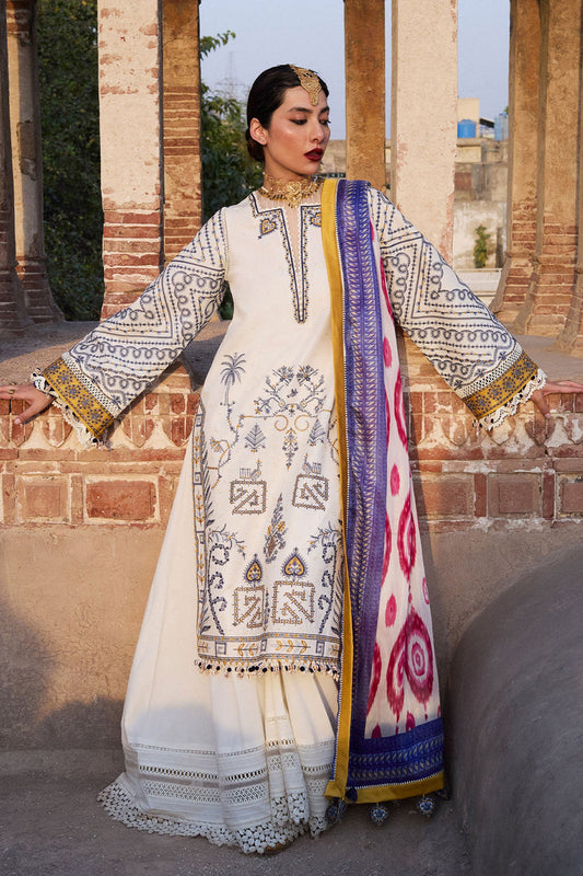 HUSSAIN REHAR--3PC KHADDAR HEAVY EMBROIDERED SHIRT WITH COUTRAI WOOL PRINT SHAWL AND TROUSER-BIC-4094