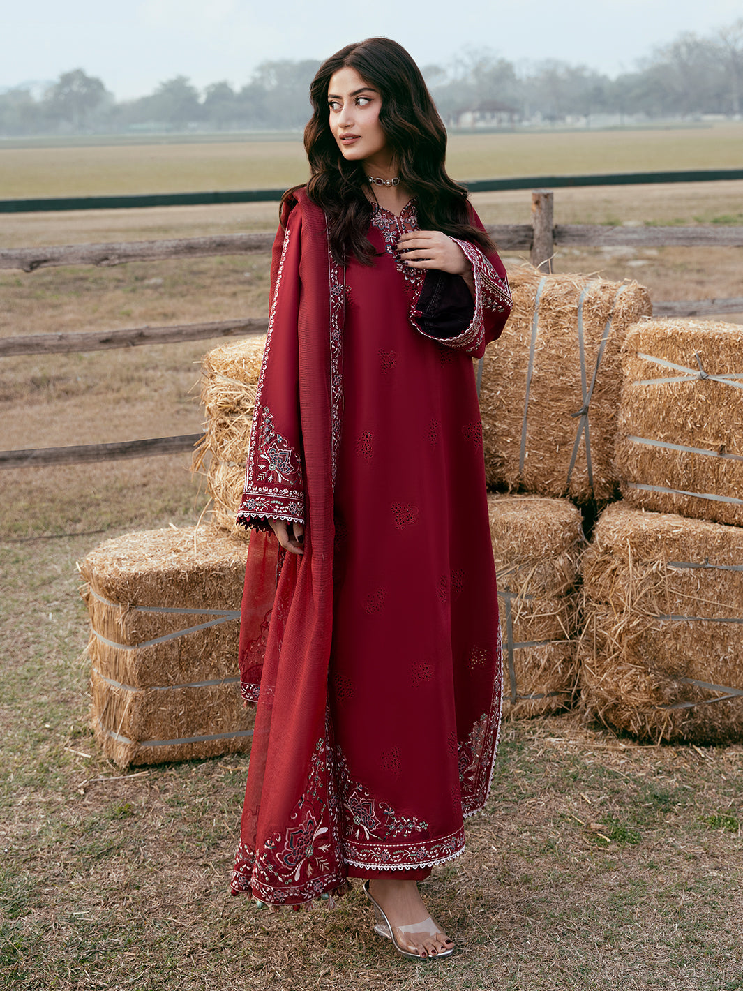IZEL-3PC LAWN EMBROIDERED SHIRT WITH KHADDI NET EMBROIDERED DUPATTA AND TROUSER-BIC-4818