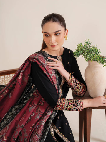 GARNET-3PC LAWN EMBROIDERED SHIRT WITH MONARK PRINT DUPATTA AND EMB TROUSER-BIC-3532