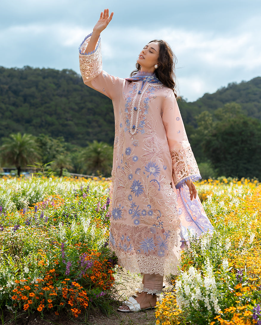 MUSHQ-3PC LAWN LASERWORK EMBROIDERED SHIRT WITH CHIFFON PRINTED DUPATTA AND TROUSER-BIC-4782