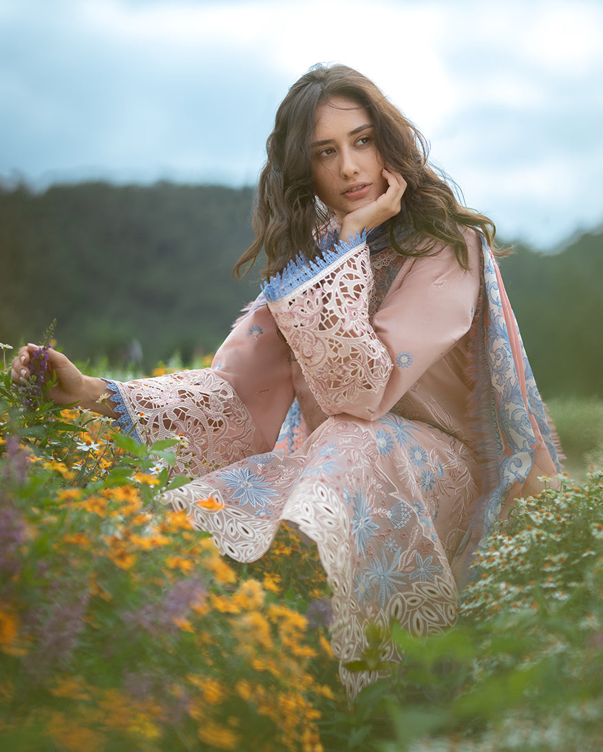 MUSHQ-3PC LAWN LASERWORK EMBROIDERED SHIRT WITH CHIFFON PRINTED DUPATTA AND TROUSER-BIC-4782