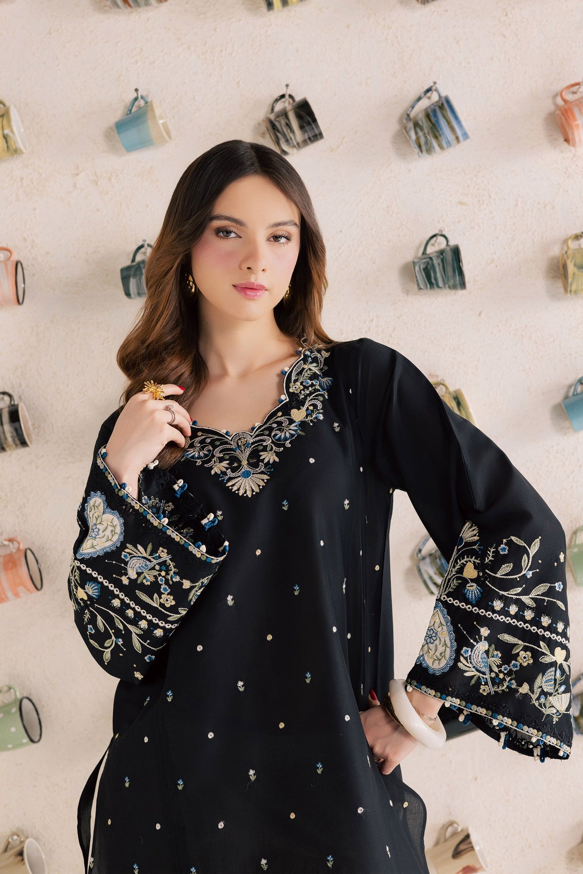 BATIK-2PIECE DHANAK EMBROIDERED SHIRT WITH DHANAK EMB SLEEVES-BIC-15010