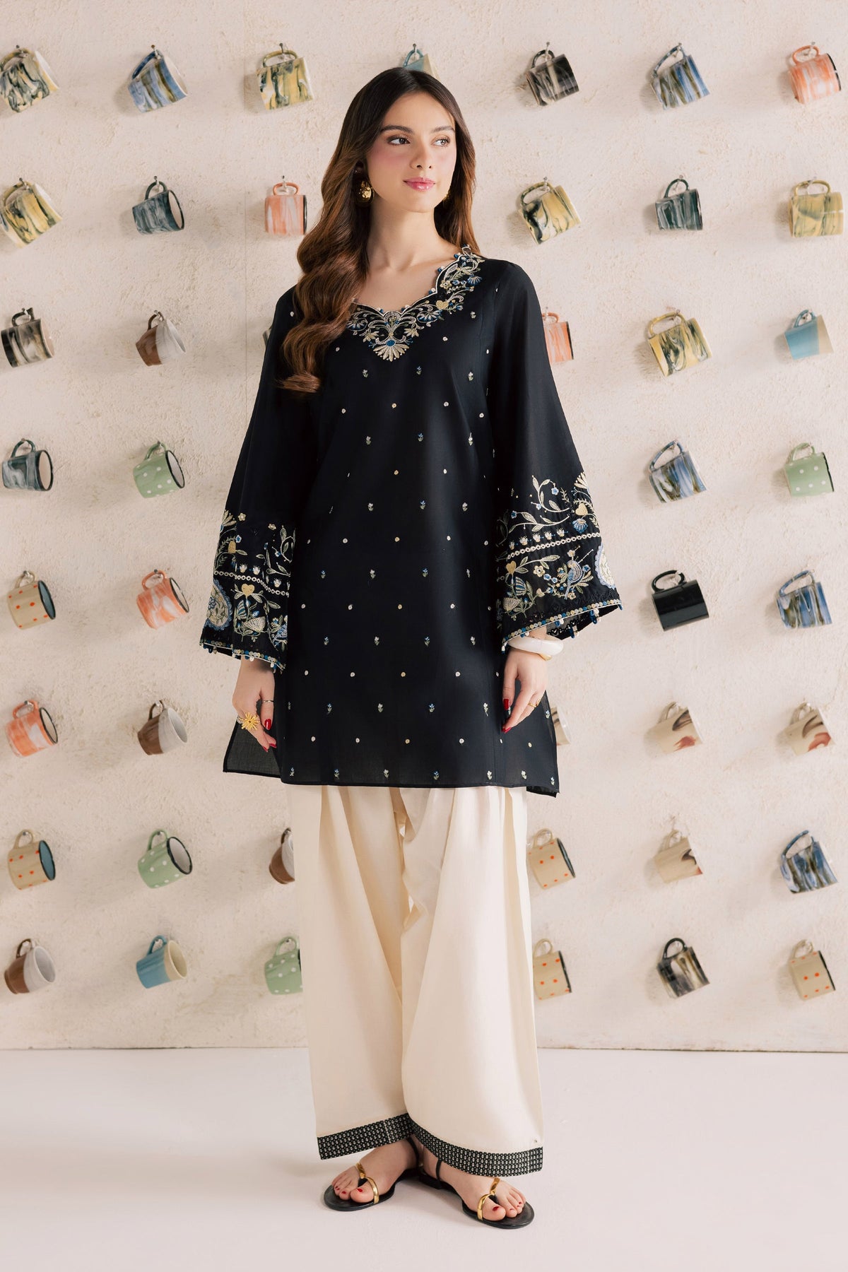 BATIK-2PIECE DHANAK EMBROIDERED SHIRT WITH DHANAK EMB SLEEVES-BIC-15010
