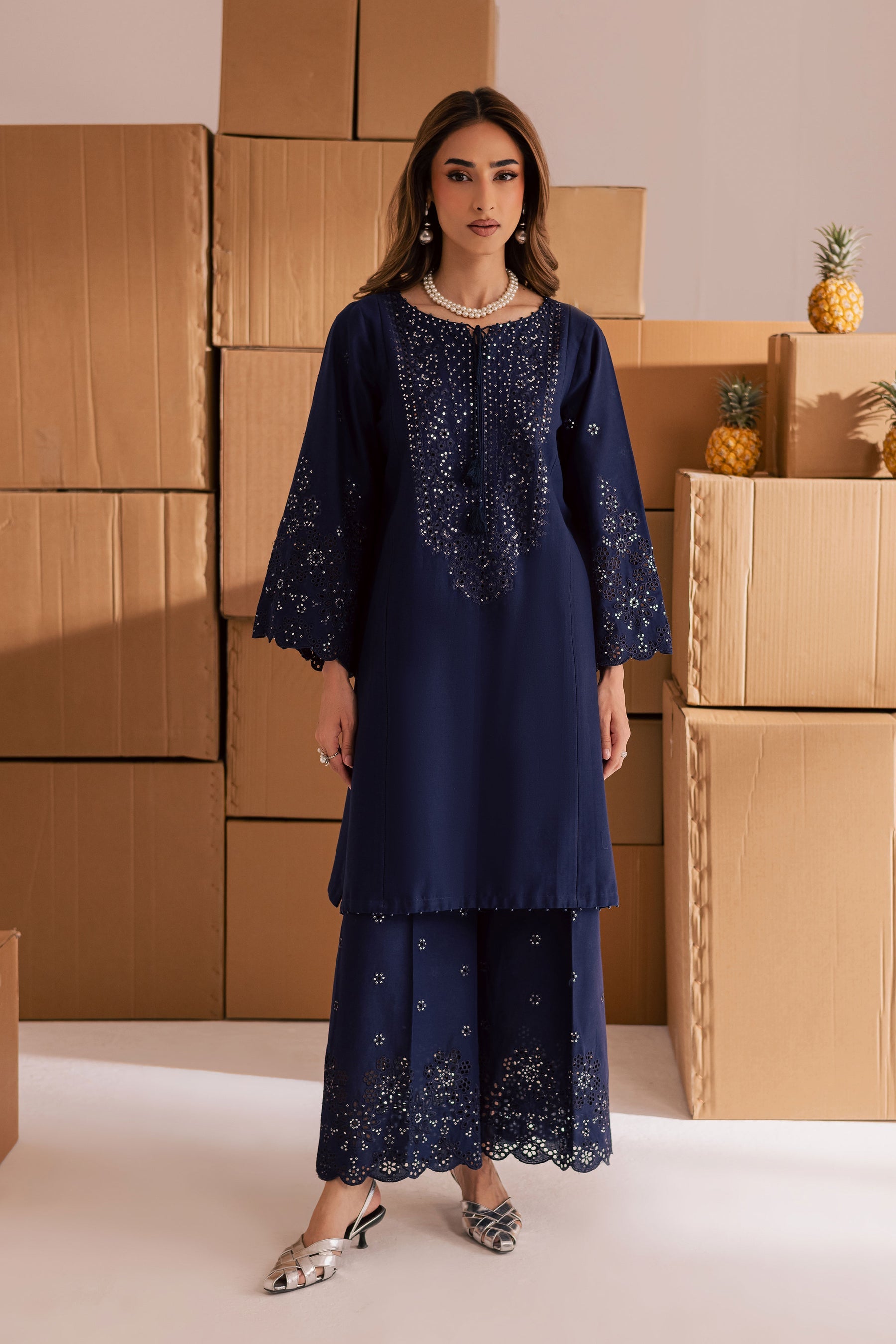 BATIK-2PIECE LAWN SEQUIN & CHIKAN EMB NECKLINE WITH SEQUIN EMB TROUSER-BIC-245