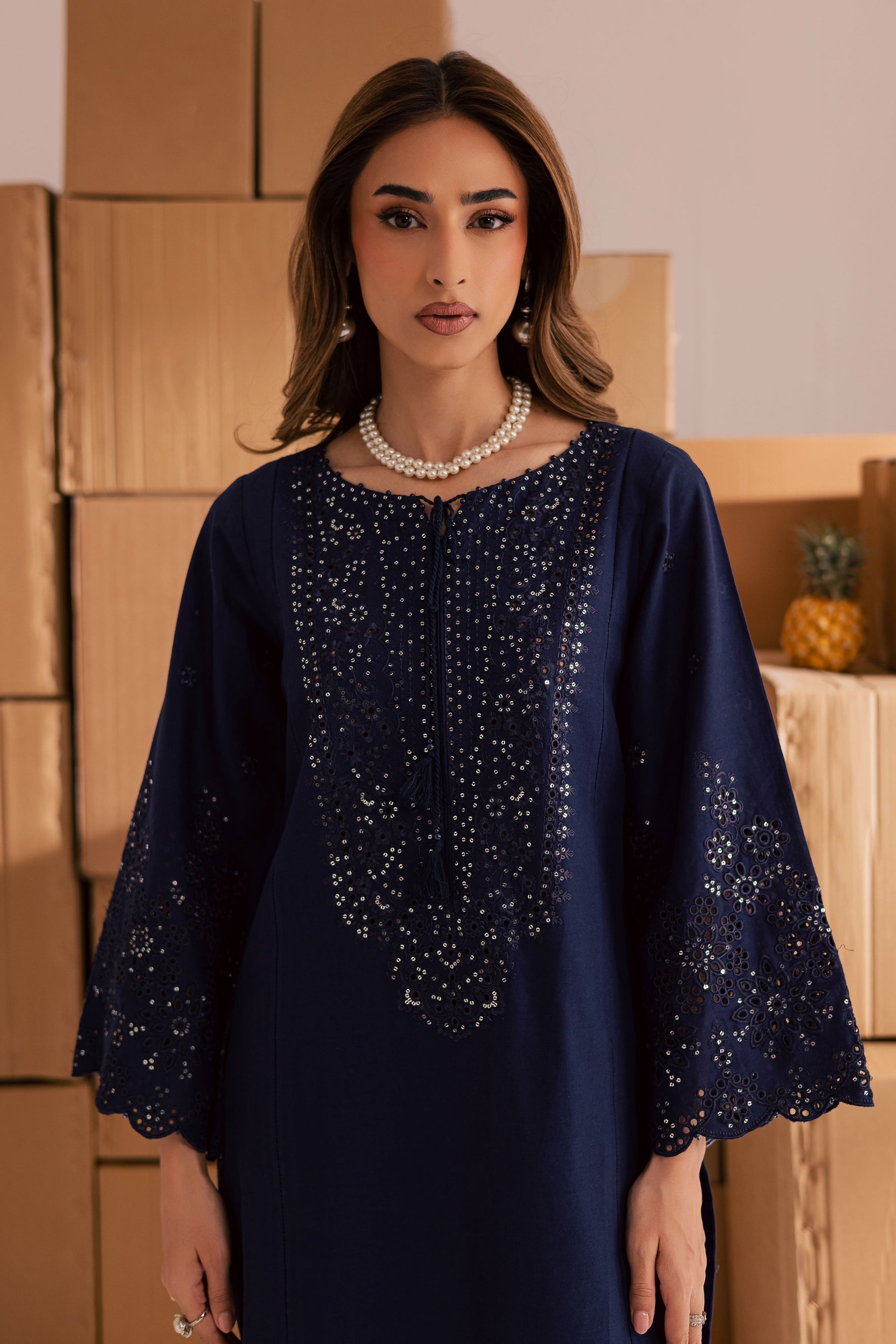 BATIK-2PIECE LAWN SEQUIN & CHIKAN EMB NECKLINE WITH SEQUIN EMB TROUSER-BIC-245