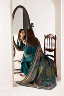 SOBIA NAZIR-3PC DHANAK EMBROIDERED SHIRT WITH COUTRAI PRINTED SHAWL AND TROUSER-BIC-4037