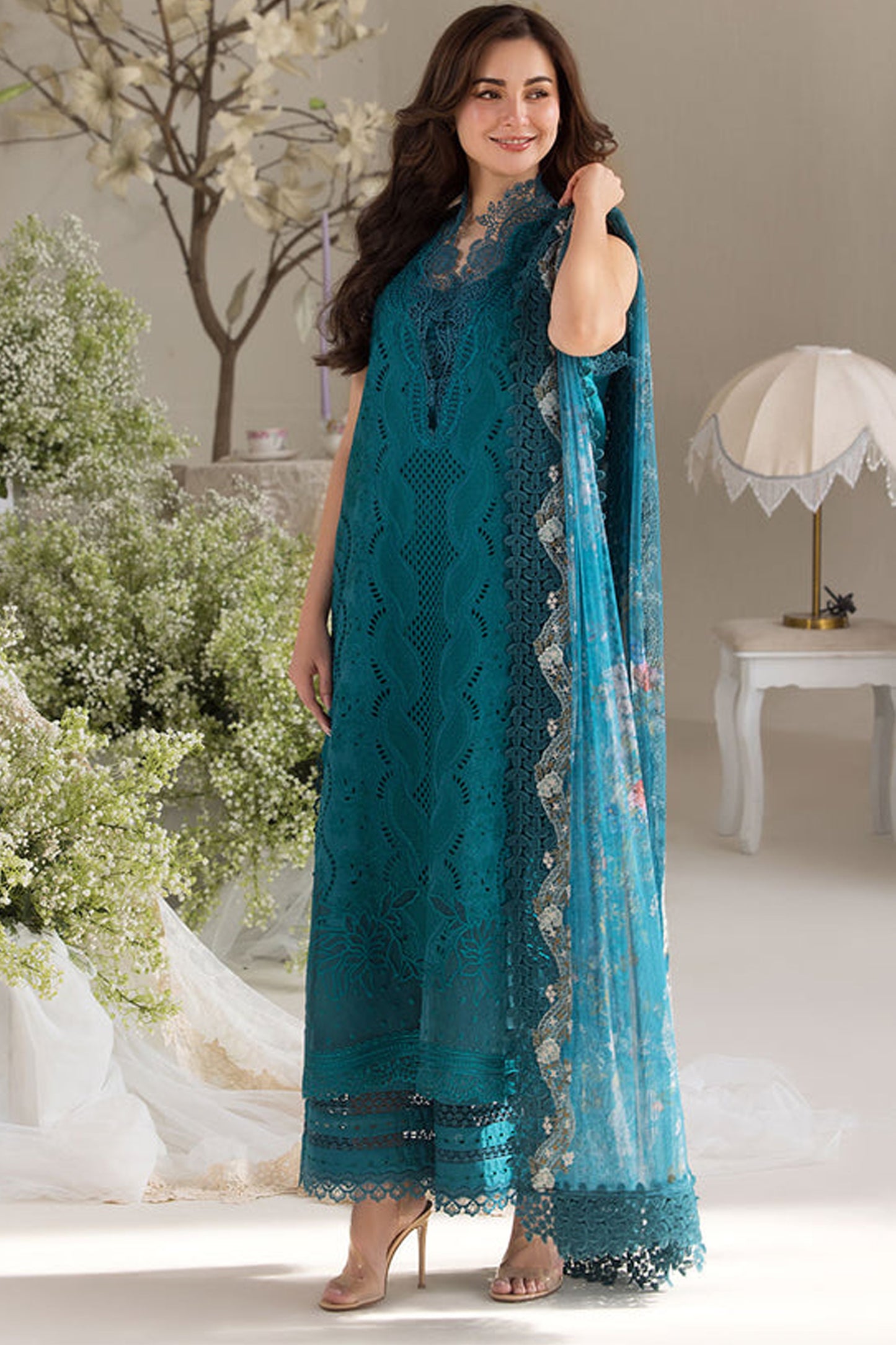 SOBIA NAZIR-3PC LAWN LASERCUT EMBROIDERED SHIRT WITH COTTON NET PRINT DUPATTA AND TROUSER BIC-3699
