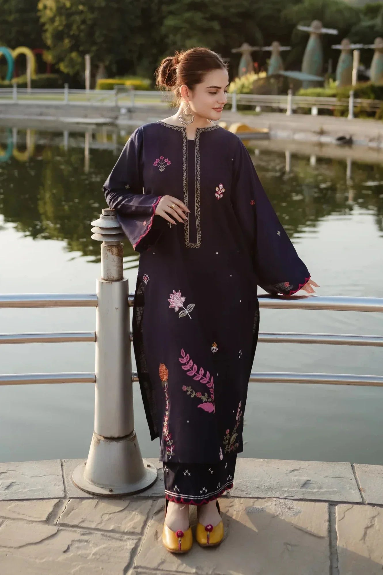 Urge - 2PC Dhanak Embroidered Shirt With Dhanak Embroidered Trouser-BIC-3340