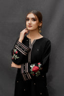 URGE-3PC DHANAK EMBROIDERED SHIRT WITH COUTRAI PRINTED SHAWL AND EMB TROUSER-BIC-4073