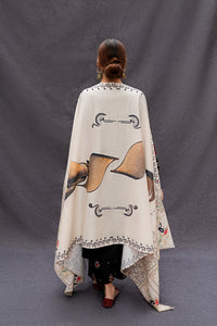 URGE-3PC DHANAK EMBROIDERED SHIRT WITH COUTRAI PRINTED SHAWL AND EMB TROUSER-BIC-4073