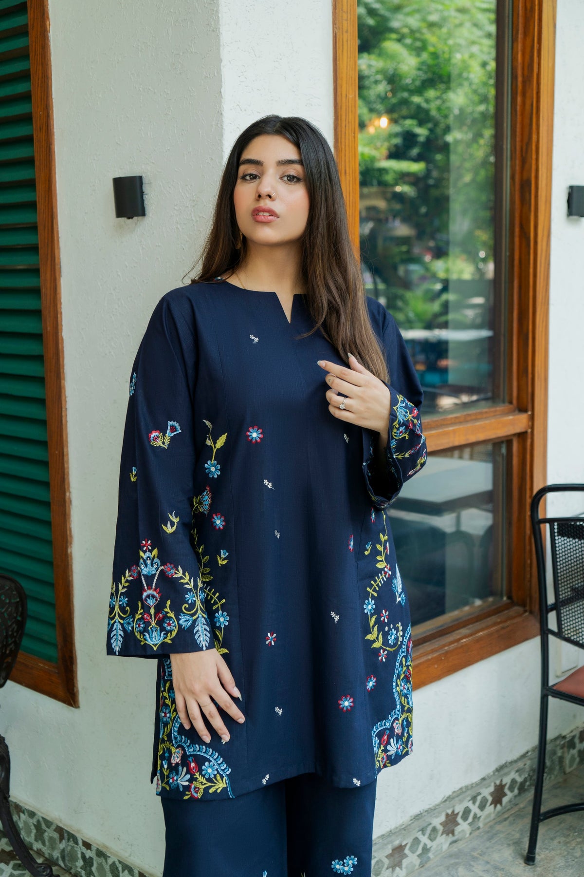 URGE-2PC DHANAK EMBROIDERED SHIRT WITH DHANAK EMBROIDRED TROUSER-BIC-136