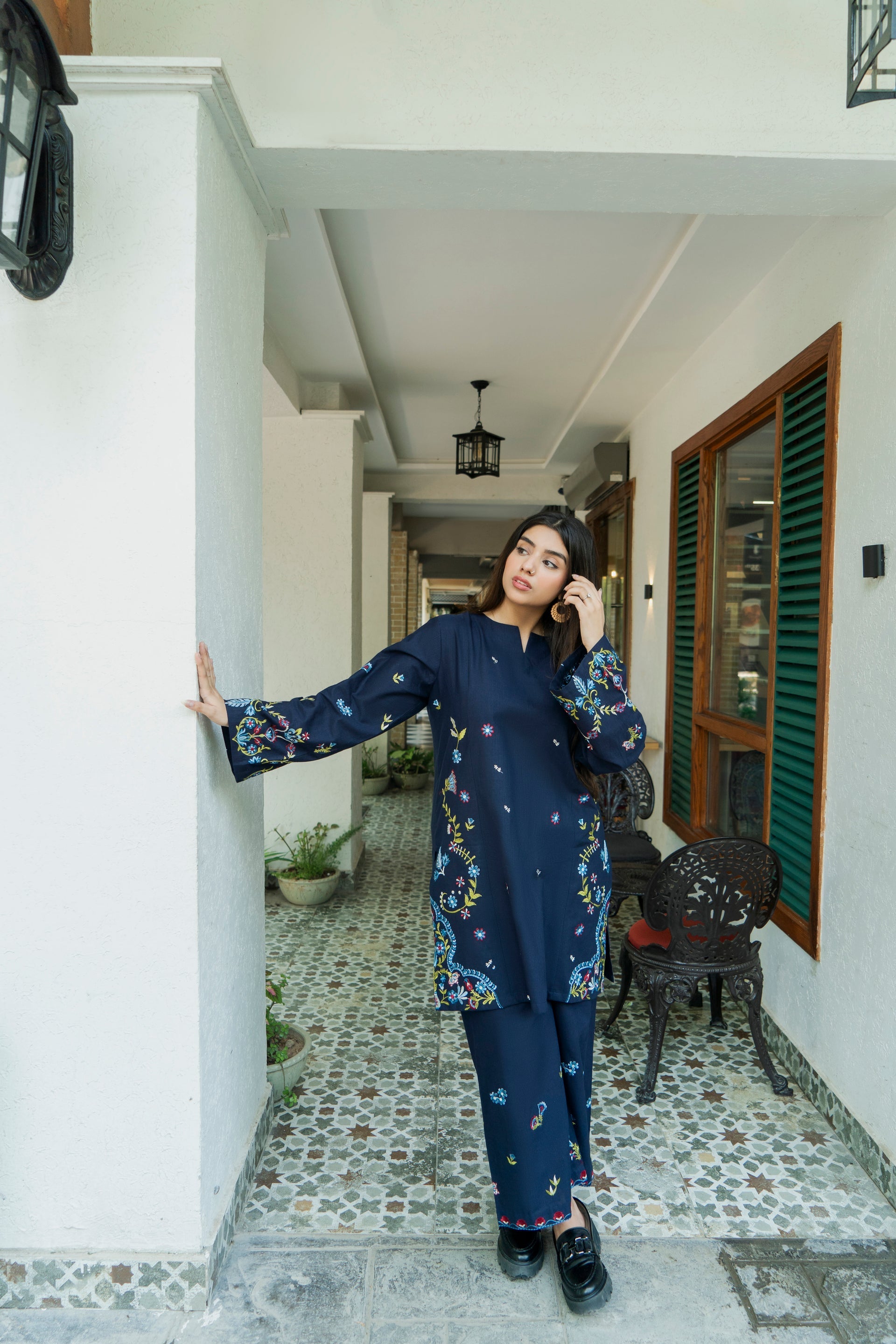 URGE-2PC DHANAK EMBROIDERED SHIRT WITH DHANAK EMBROIDRED TROUSER-BIC-136