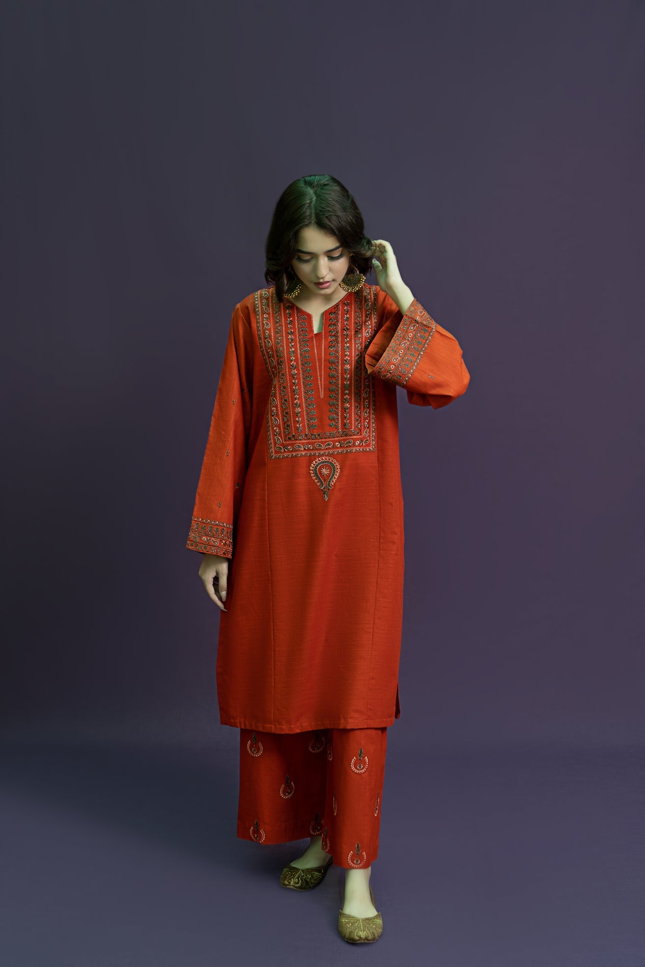 URGE-2PC DHANAK EMBROIDERED SHIRT WITH DHANAK EMBROIDERED TROUSER-BIC-3126