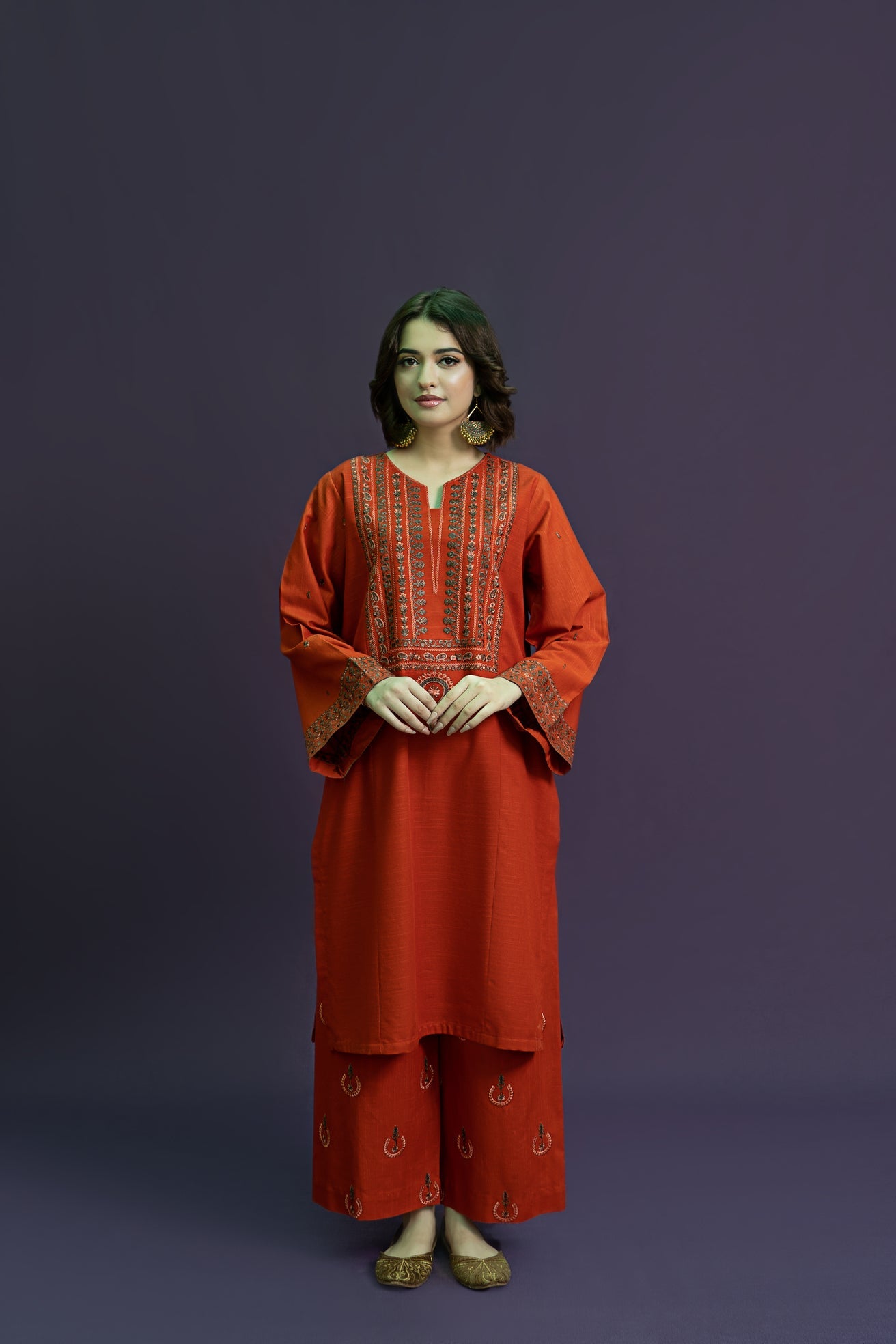 URGE-2PC DHANAK EMBROIDERED SHIRT WITH DHANAK EMBROIDERED TROUSER-BIC-3126