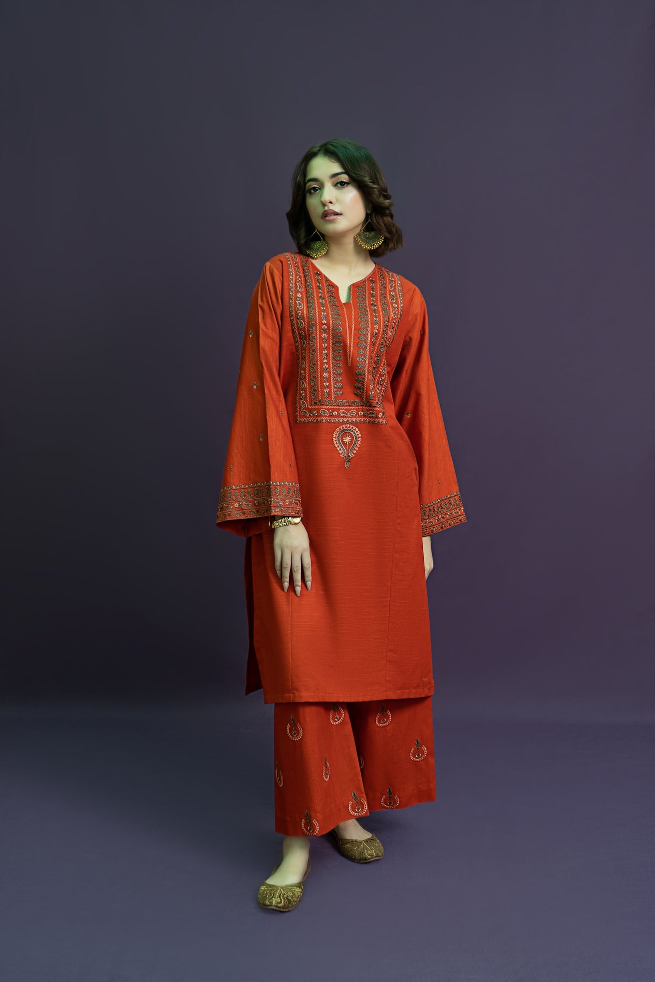 URGE-2PC DHANAK EMBROIDERED SHIRT WITH DHANAK EMBROIDERED TROUSER-BIC-3126