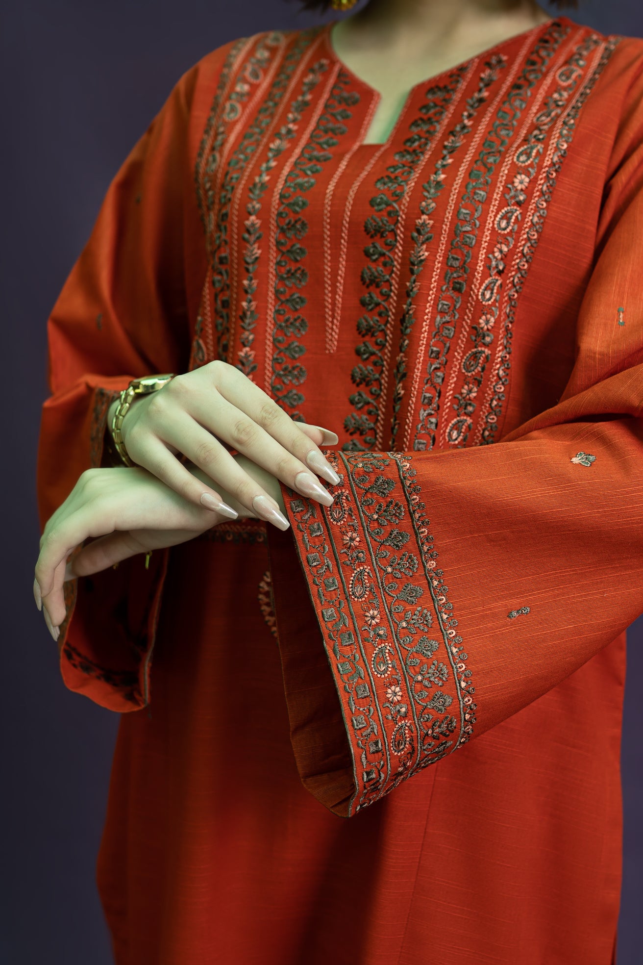 URGE-2PC DHANAK EMBROIDERED SHIRT WITH DHANAK EMBROIDERED TROUSER-BIC-3126