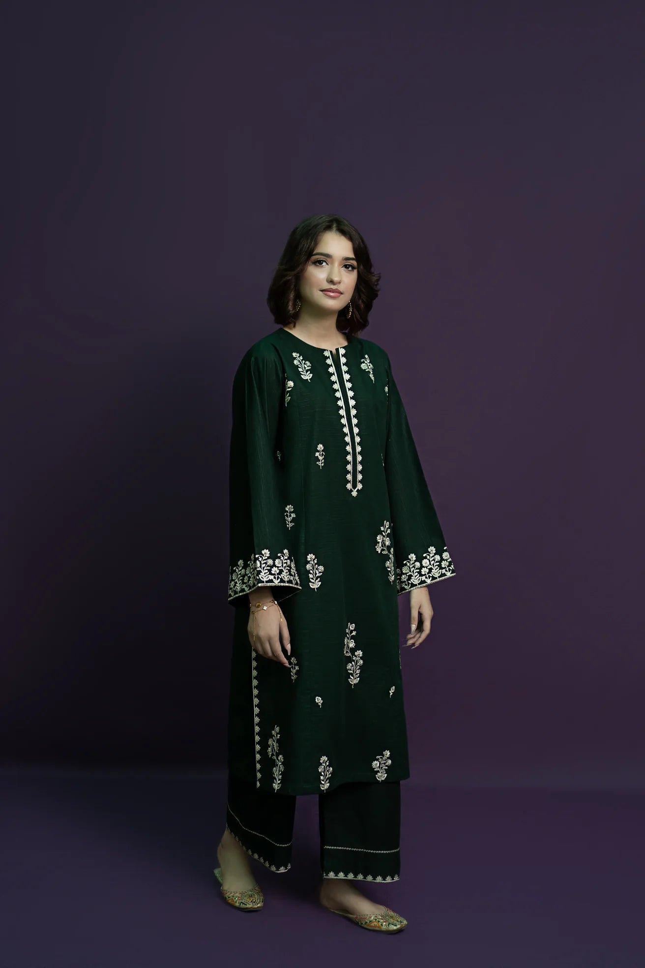 URGE - 2PC DHANAK EMBROIDERED SHIRT WITH DHANAK EMBROIDERED TROUSER-BIC-3369
