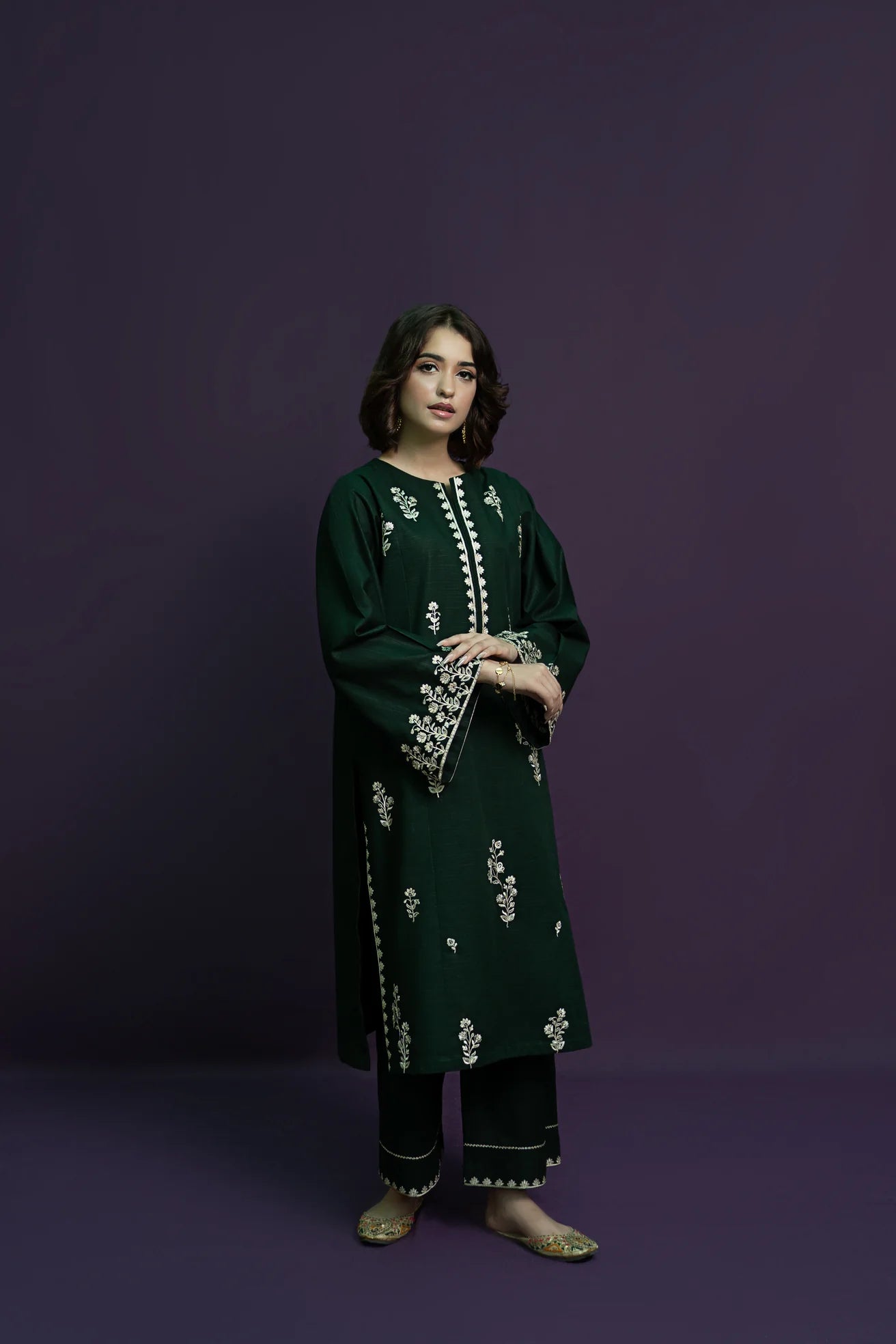 URGE - 2PC DHANAK EMBROIDERED SHIRT WITH DHANAK EMBROIDERED TROUSER-BIC-3369