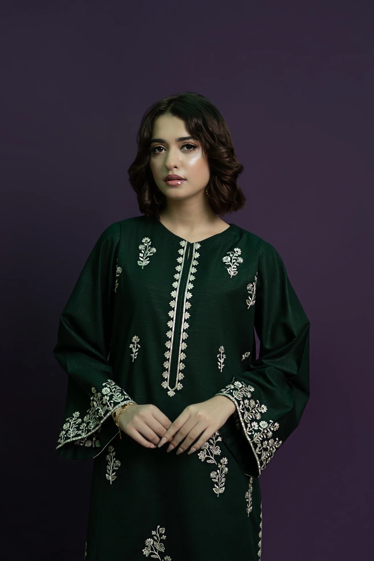 URGE - 2PC DHANAK EMBROIDERED SHIRT WITH DHANAK EMBROIDERED TROUSER-BIC-3369
