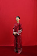 URGE-3PC DHANAK EMBROIDERED SHIRT WITH COURTRAI PRINTED SHAWL & EMB TROUSER-BIC-3363