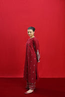 URGE-3PC DHANAK EMBROIDERED SHIRT WITH COURTRAI PRINTED SHAWL & EMB TROUSER-BIC-3363
