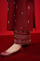 URGE-3PC DHANAK EMBROIDERED SHIRT WITH COURTRAI PRINTED SHAWL & EMB TROUSER-BIC-3363