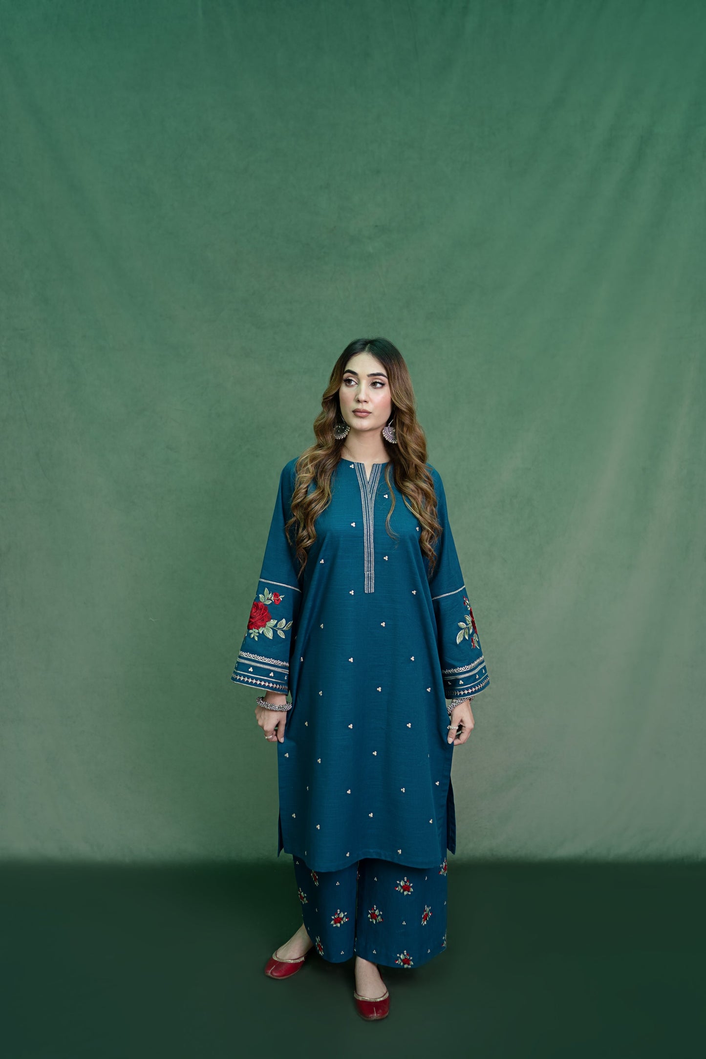 URGE-2PC DHANAK EMBROIDRED SHIRT WITH DHANAK EMBROIDRED TROUSER-BIC-101