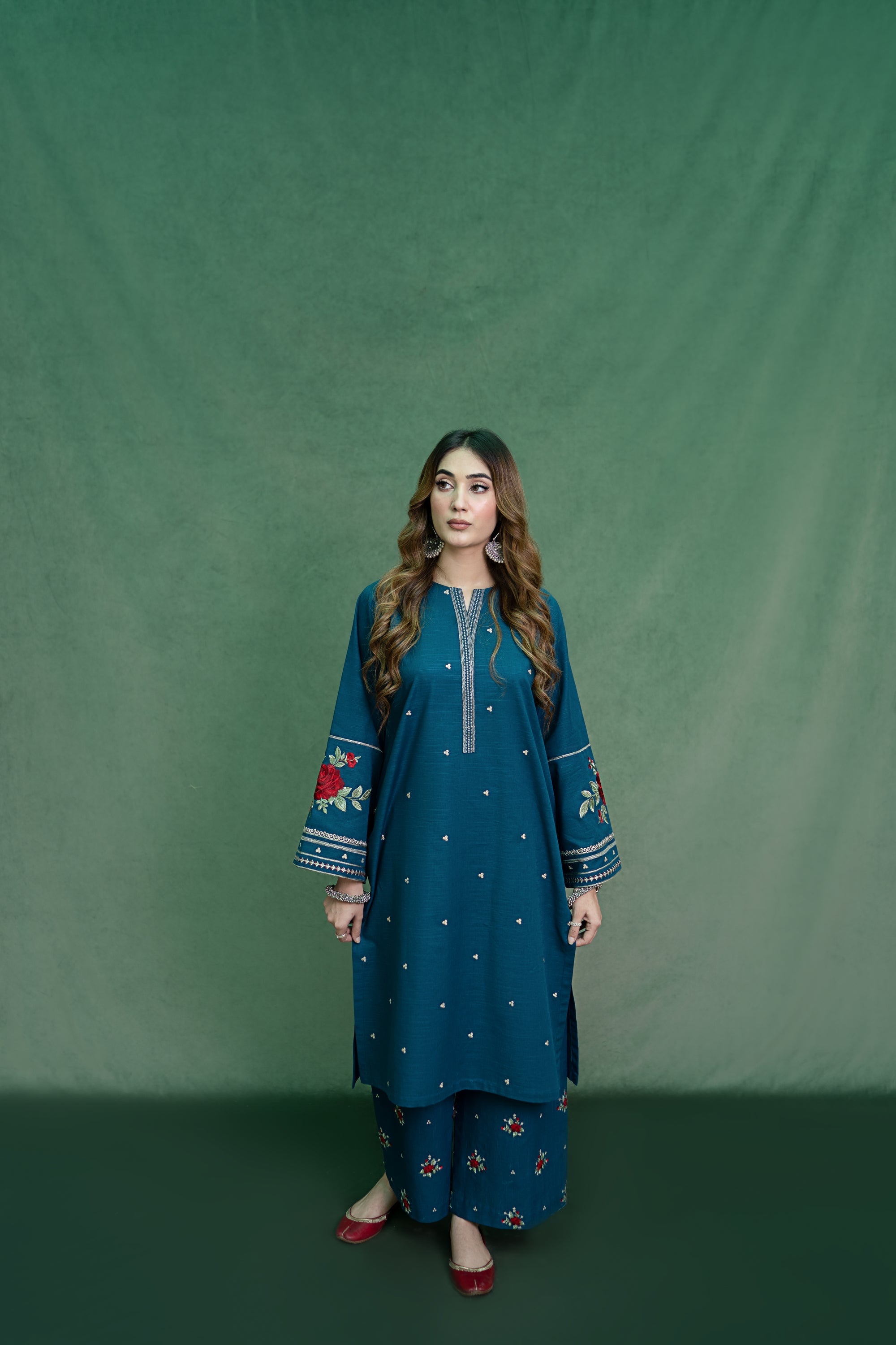 URGE-2PC DHANAK EMBROIDRED SHIRT WITH DHANAK EMBROIDRED TROUSER-BIC-101