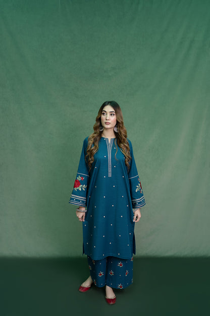 URGE-2PC DHANAK EMBROIDRED SHIRT WITH DHANAK EMBROIDRED TROUSER-BIC-101