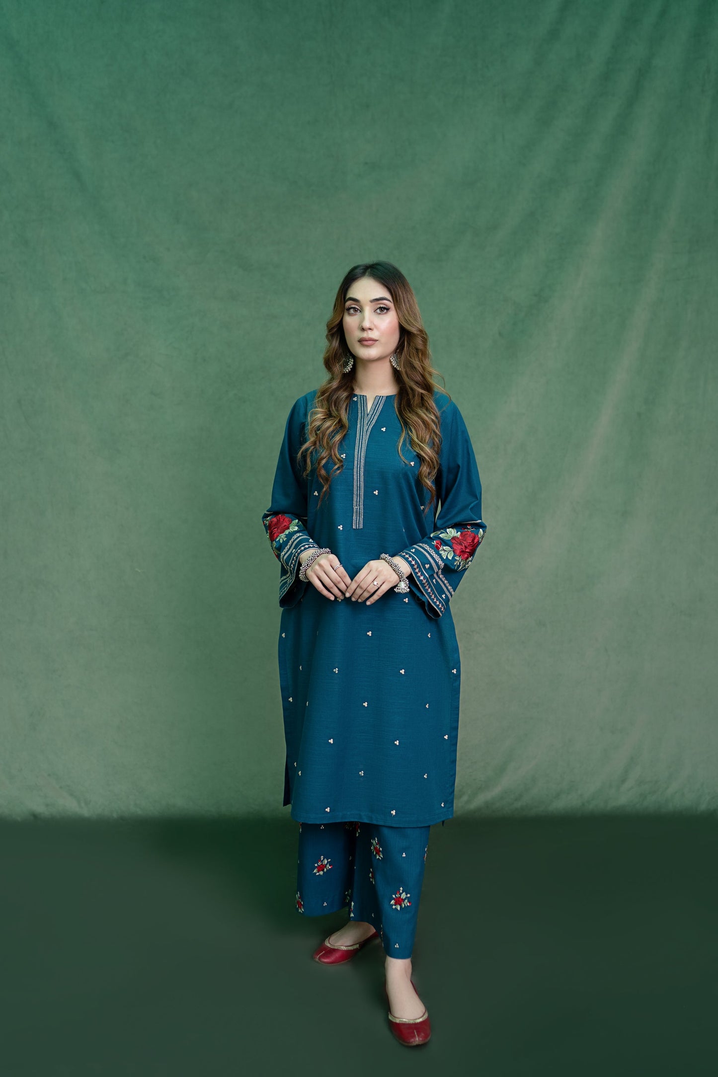 URGE-2PC DHANAK EMBROIDRED SHIRT WITH DHANAK EMBROIDRED TROUSER-BIC-101