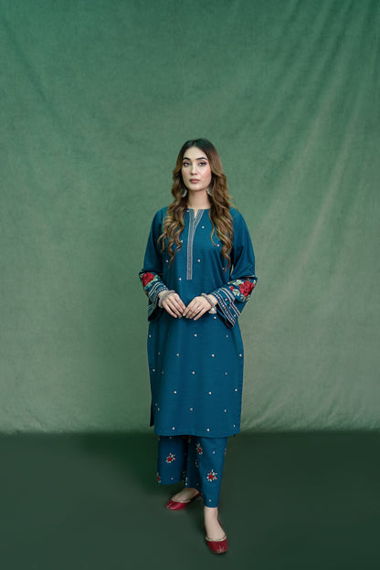 URGE-2PC DHANAK EMBROIDRED SHIRT WITH DHANAK EMBROIDRED TROUSER-BIC-101