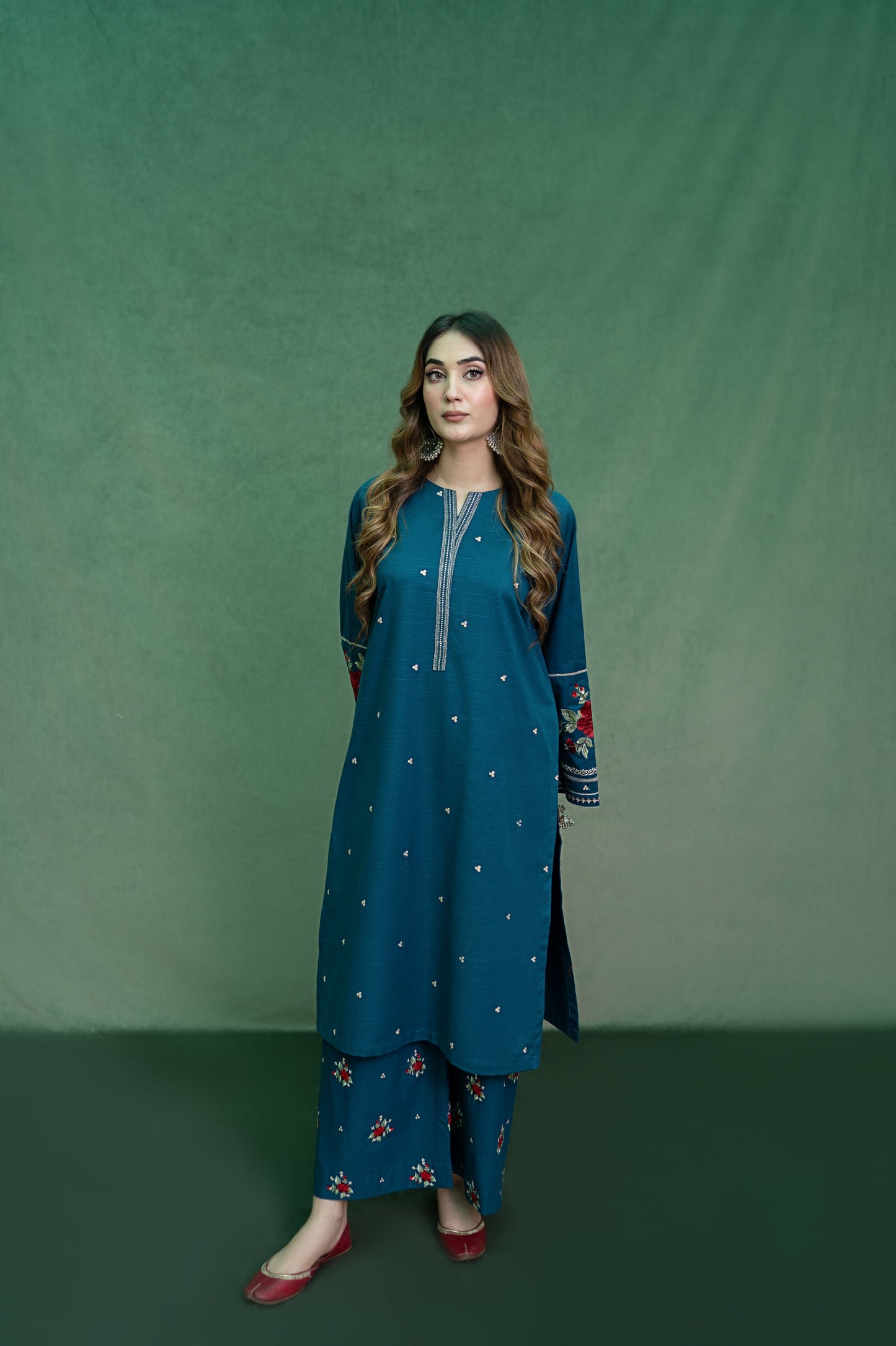 URGE-2PC DHANAK EMBROIDRED SHIRT WITH DHANAK EMBROIDRED TROUSER-BIC-101