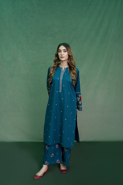 URGE-2PC DHANAK EMBROIDRED SHIRT WITH DHANAK EMBROIDRED TROUSER-BIC-101