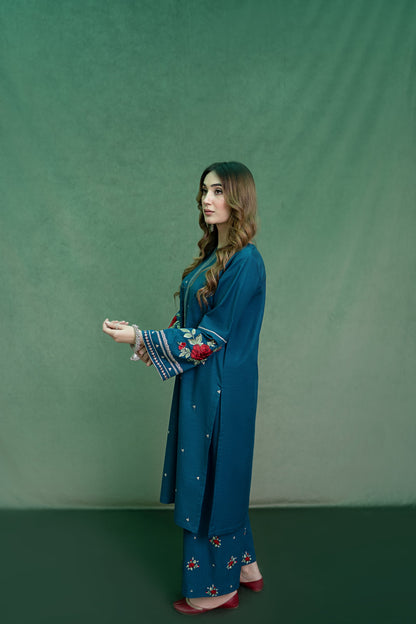URGE-2PC DHANAK EMBROIDRED SHIRT WITH DHANAK EMBROIDRED TROUSER-BIC-101