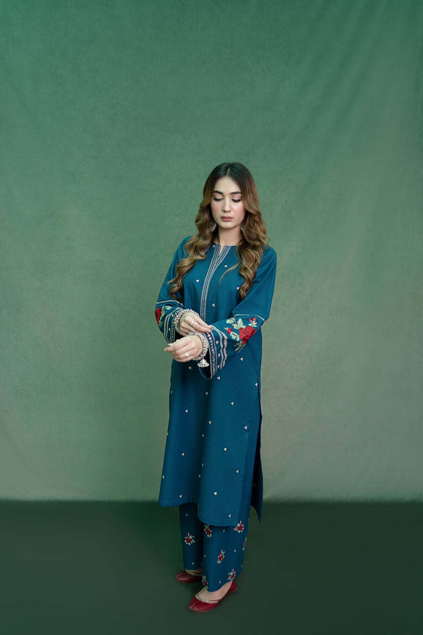 URGE-2PC DHANAK EMBROIDRED SHIRT WITH DHANAK EMBROIDRED TROUSER-BIC-101