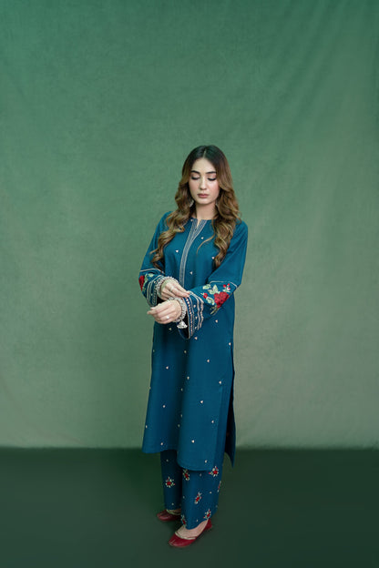 URGE-2PC DHANAK EMBROIDRED SHIRT WITH DHANAK EMBROIDRED TROUSER-BIC-101