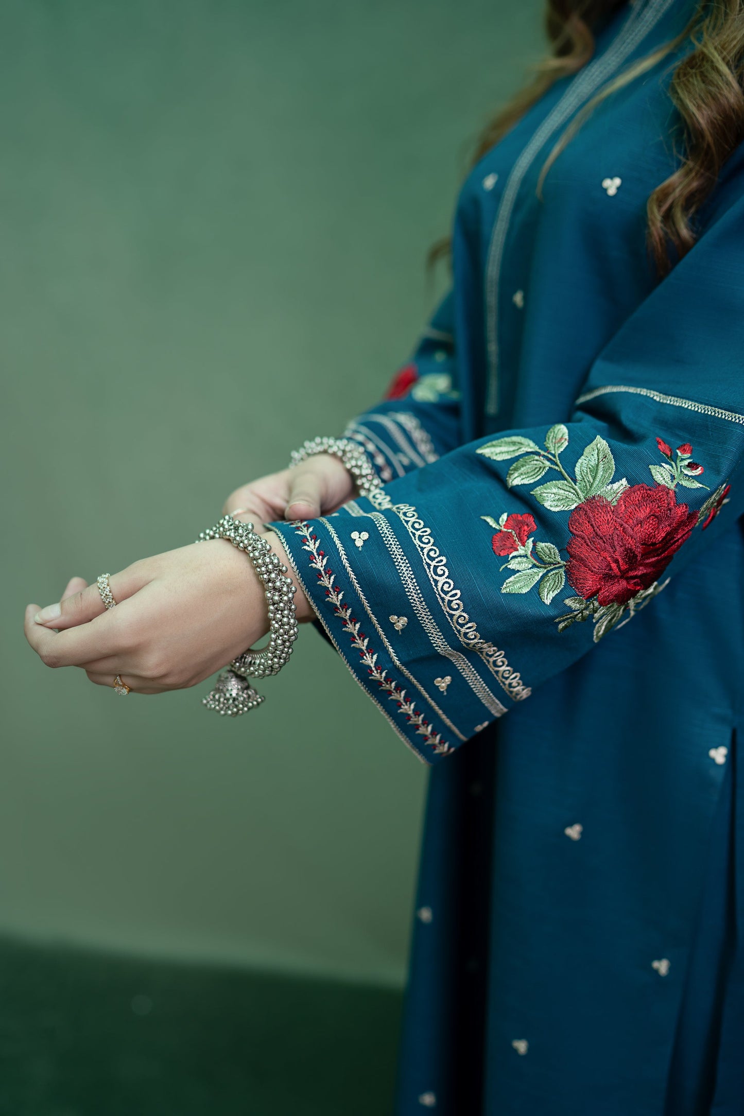 URGE-2PC DHANAK EMBROIDRED SHIRT WITH DHANAK EMBROIDRED TROUSER-BIC-101