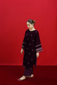 URGE-2PC VELVET EMBROIDERED SHIRT WITH VELEVT EMBROIDERED SLEEVES-BIC-D-19-MICROO-9000