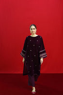 URGE-2PC VELVET EMBROIDERED SHIRT WITH VELEVT EMBROIDERED SLEEVES-BIC-D-19-MICROO-9000