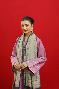 URGE-3PC KHADDAR EMBROIDRED SHIRT WITH WOOL PRINTED SHAWL & EMB TROUSER-BIC-3383
