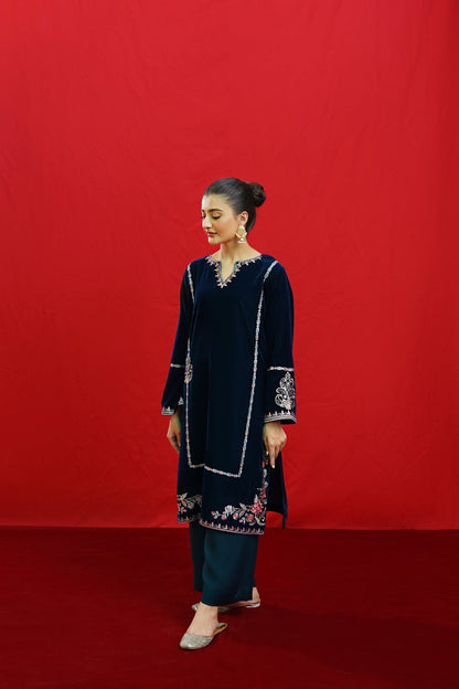 URGE -2PC Velvet Heavy Embroidered Shirt With Velvet Embroidered Sleeves-BIC-D23