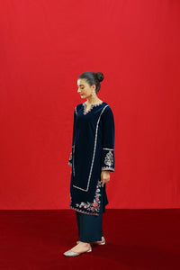 URGE -2PC Velvet Heavy Embroidered Shirt With Velvet Embroidered Sleeves-BIC-D23