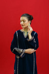 URGE -2PC Velvet Heavy Embroidered Shirt With Velvet Embroidered Sleeves-BIC-D23