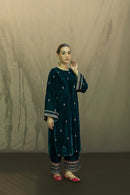 URGE-2PC VELVET EMBROIDERED SHIRT WITH VELEVT EMBROIDERED SLEEVES & TROUSER-BIC-D21