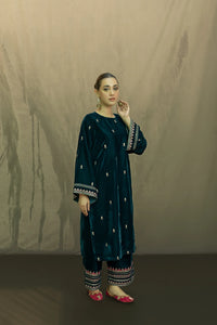 URGE-2PC VELVET EMBROIDERED SHIRT WITH VELEVT EMBROIDERED SLEEVES & TROUSER-BIC-D21