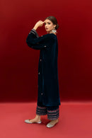 URGE-2PC VELVET EMBROIDERED SHIRT WITH VELEVT EMBROIDERED SLEEVES & TROUSER-BIC-D21